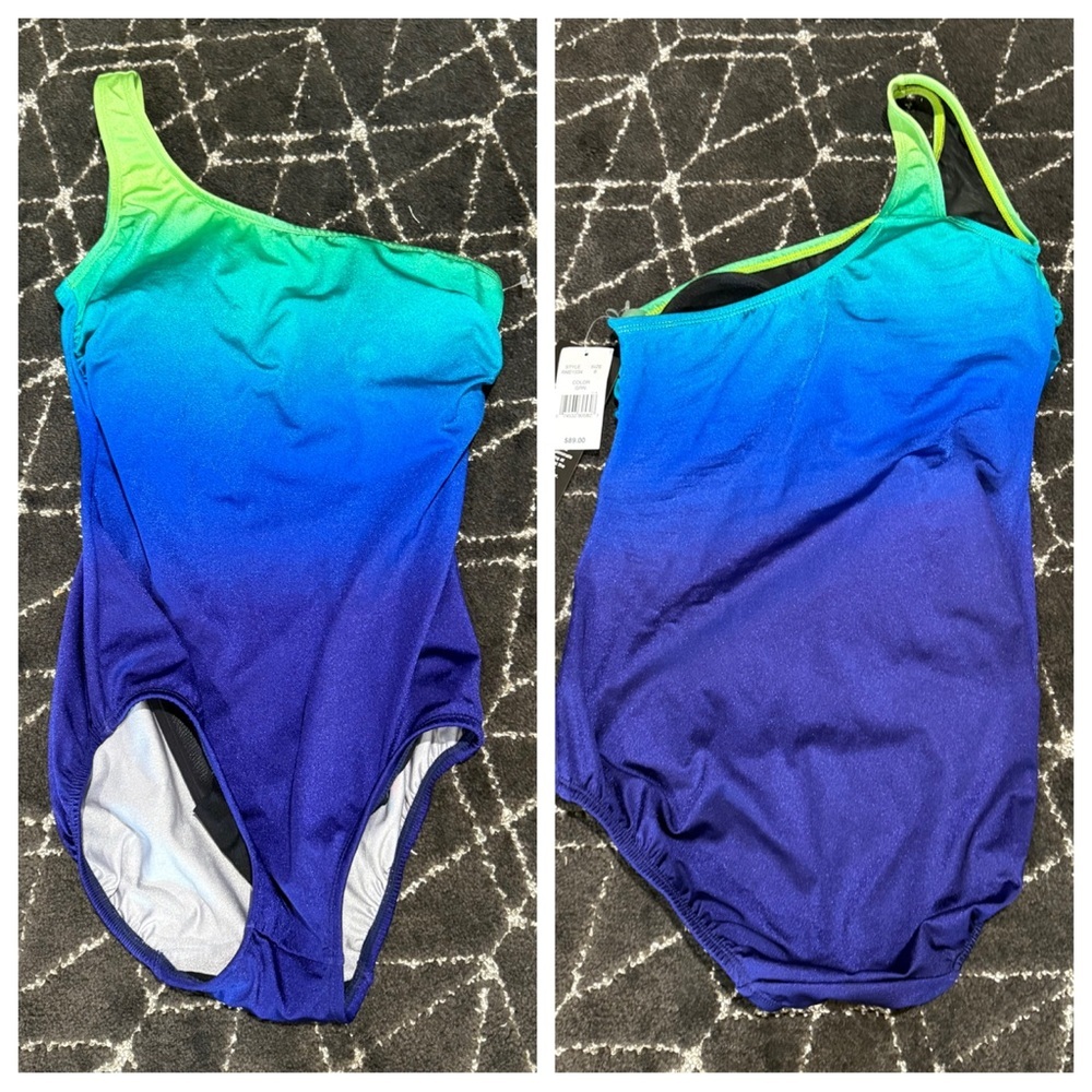 NWT! Longitude Blue and Green One-Shoulder Swimsuit